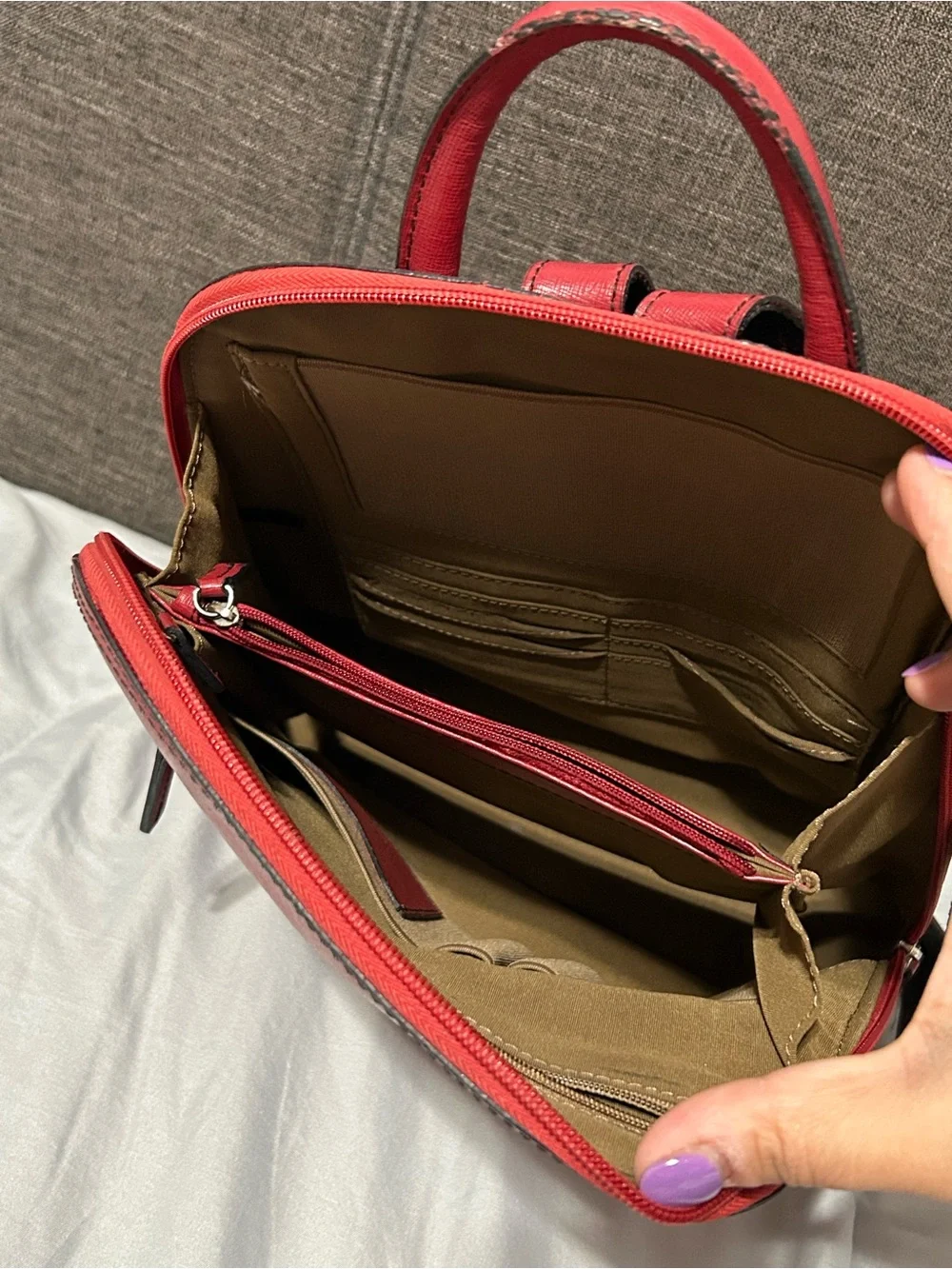 Jack Georges Red Genuine Leather Backpack Purse Organizer Bag